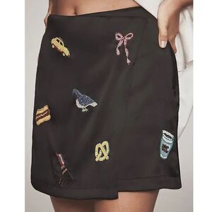 Maeve Anthropologie New York Beaded Mini Skirt in Black